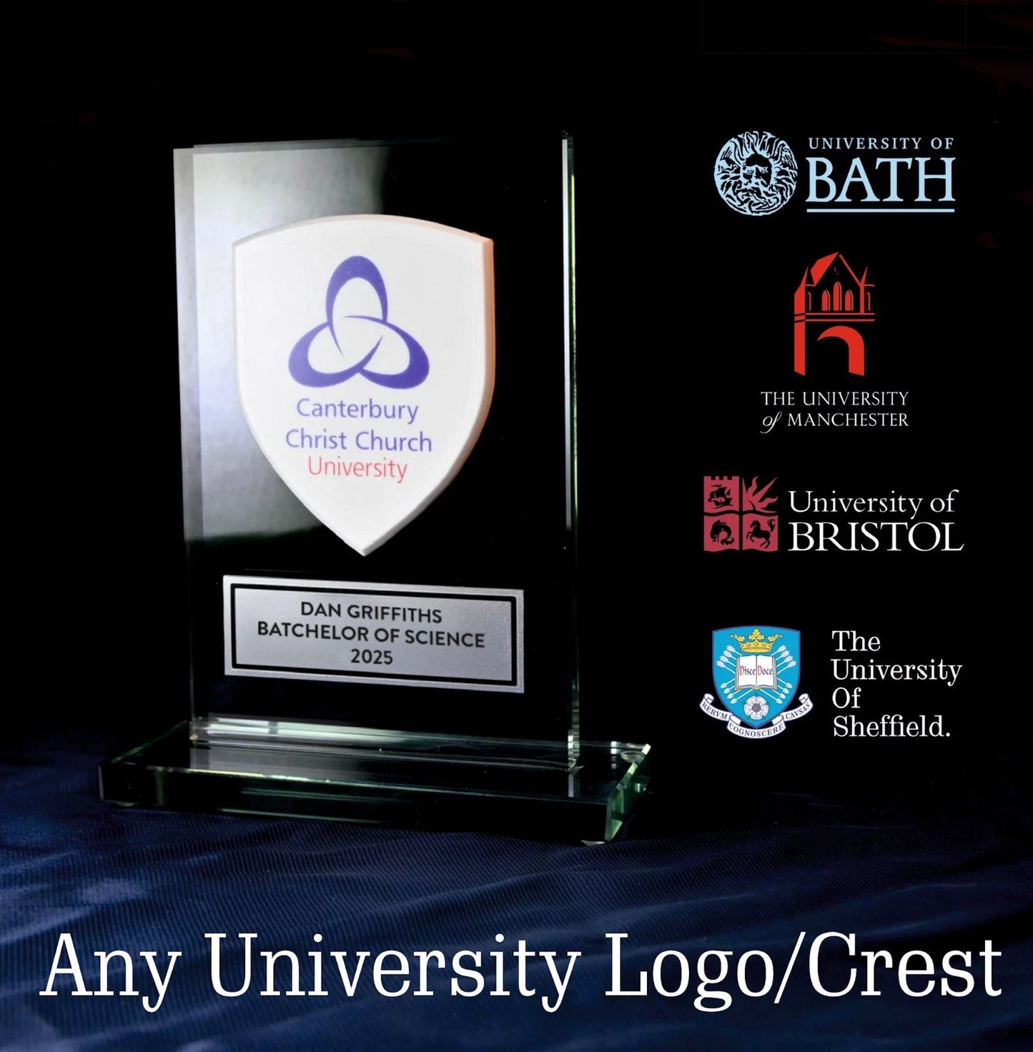University/College Glass Graduation Plaque - Customised & Made to Order